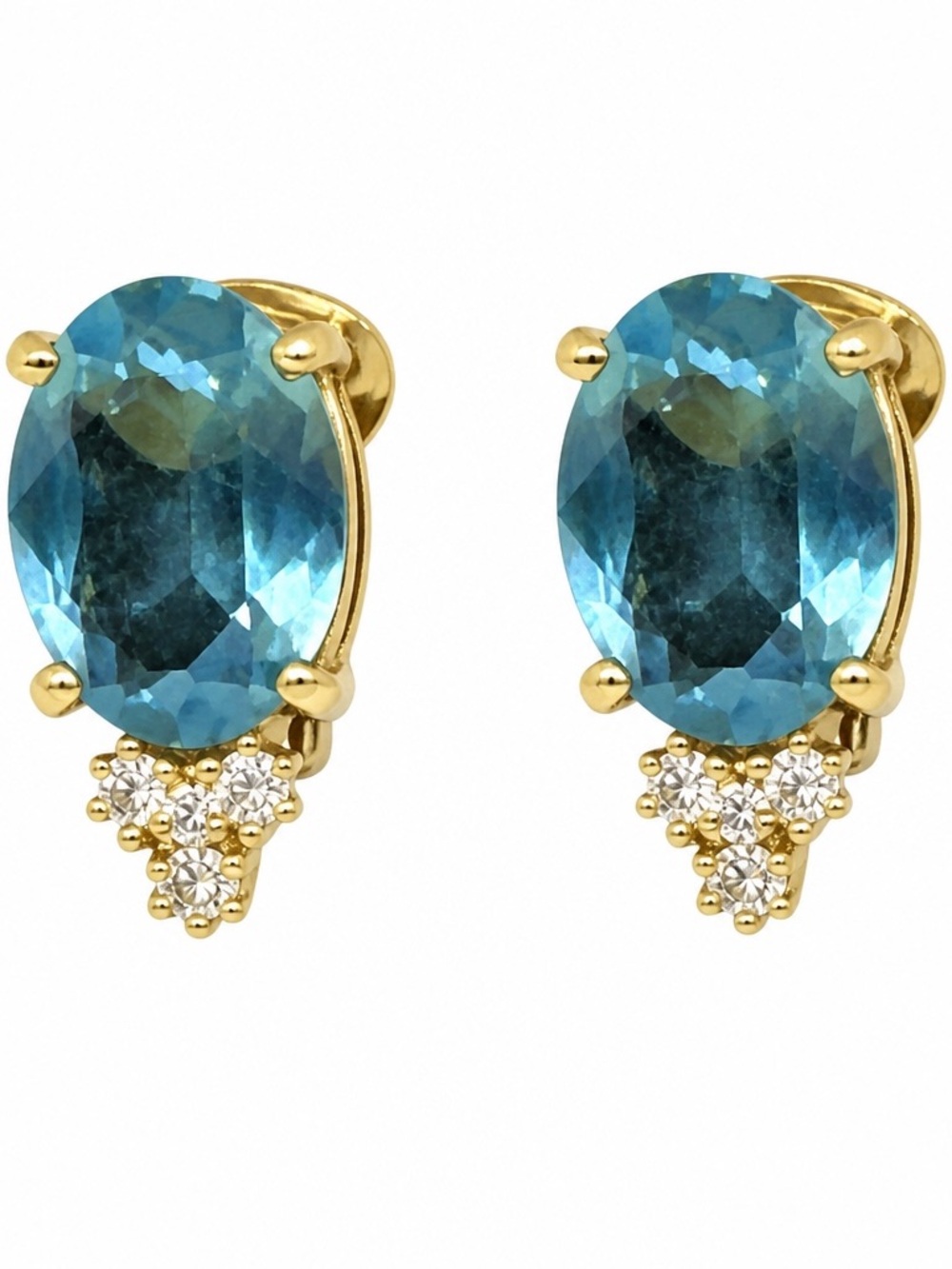 Christian Dior Vintage Clip Earrings Blue Topaz Color Rhinestone Gold Tone